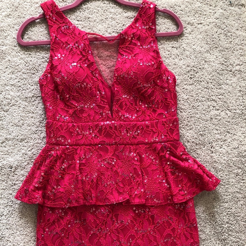 Hailey Logan sequin and lace peplum dress